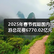 2025年春节假期国内出游总花费6770.02亿元，同比增长7.0%